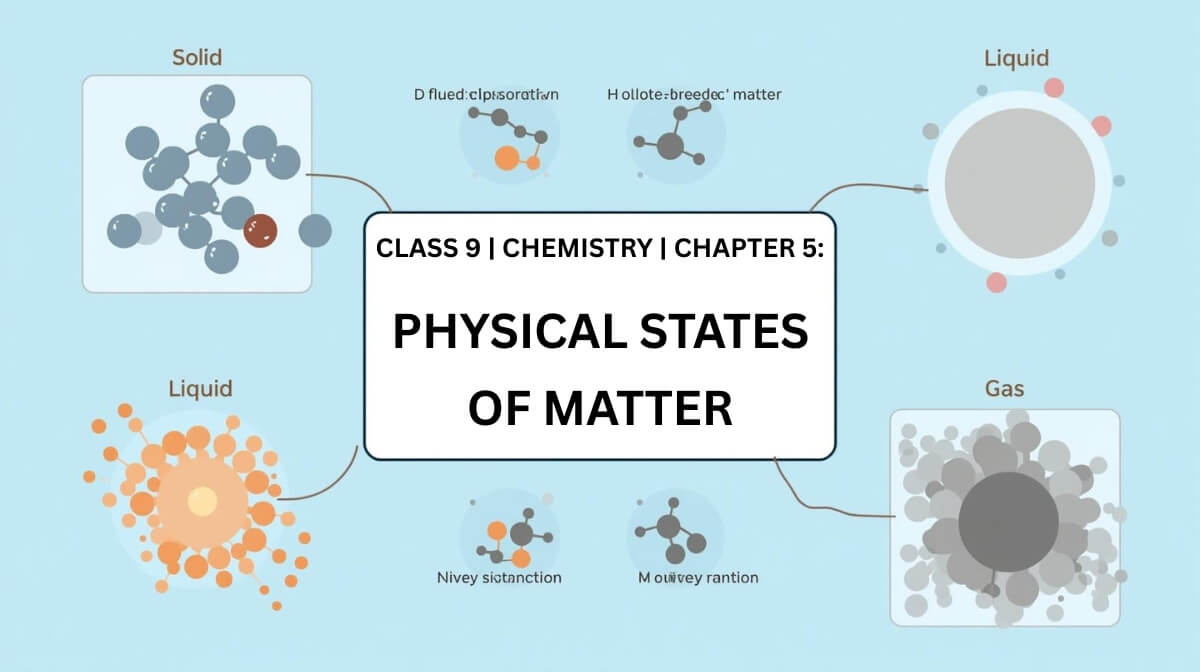Illustration showing solids, liquids, and gases for Class 9 Chemistry Chapter 5 Physical States of Matter.