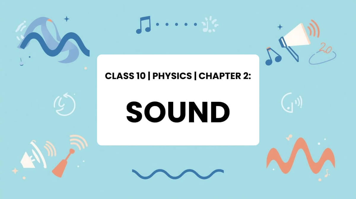Sound waves and vibration illustration for Class 10 Physics MCQs with blank white box