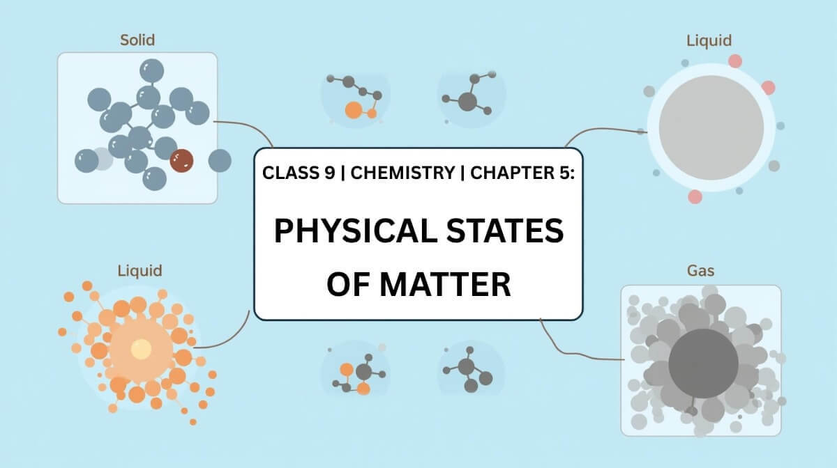 Illustration showing solids, liquids, and gases for Class 9 Chemistry Chapter 5 Physical States of Matter.